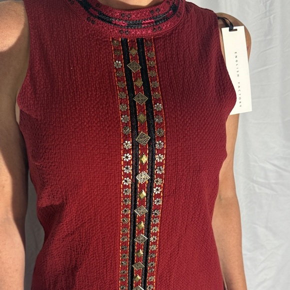 ENGLISH FACTORY Beaded Front Shift Dress Burgundy S - Picture 4 of 11